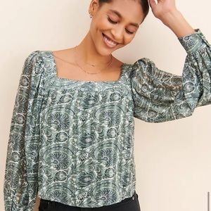Lucca Blouse Square Neck Floral Print Balloon Sleeve‎ Peasant Crop Womens XS